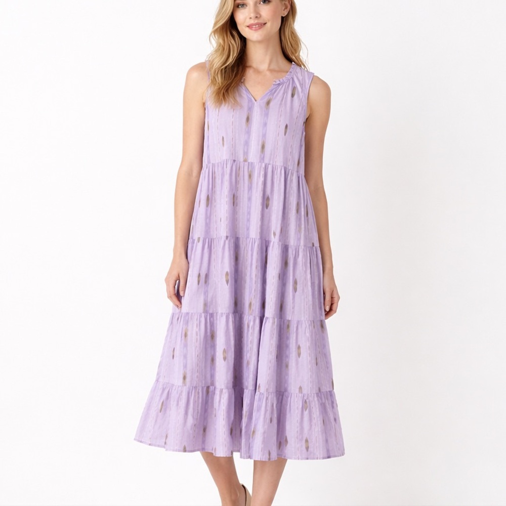 Sonoma XL Lavender Tiered Maxi Dress Cotton Sleeveless Pockets Boho Cottagecore